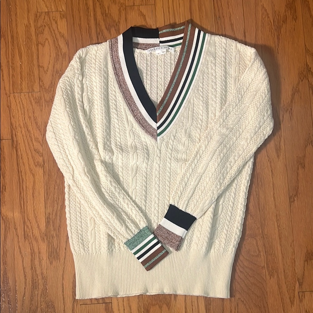 Veronica Beard Cream V-Neck Sweater